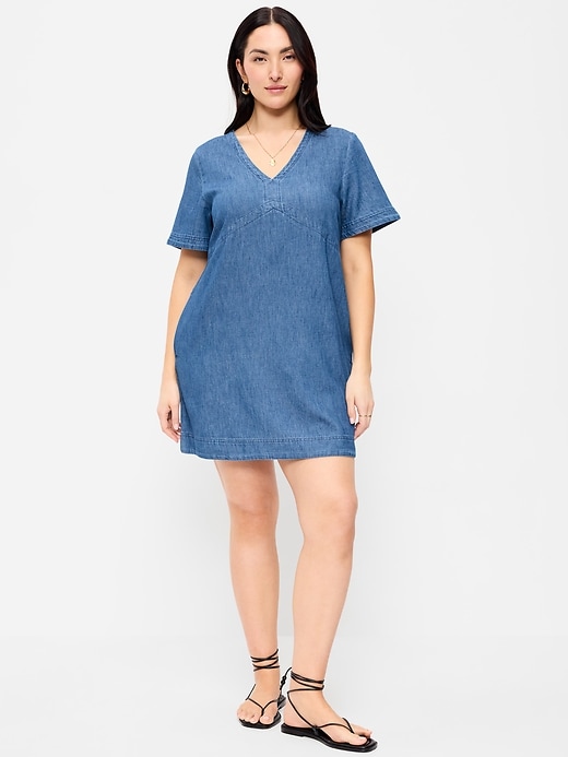 Image number 6 showing, Short-Sleeve Denim Mini Shift Dress