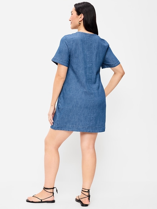 Image number 7 showing, Short-Sleeve Denim Mini Shift Dress
