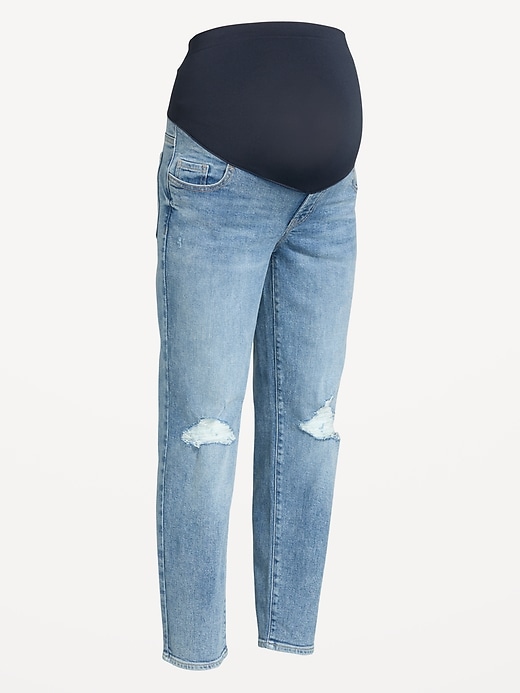Image number 1 showing, Maternity Full-Panel Straight Ankle Jeans