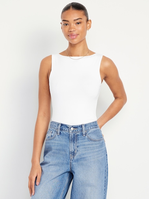 Hug Double-Layer Boat-Neck Top
