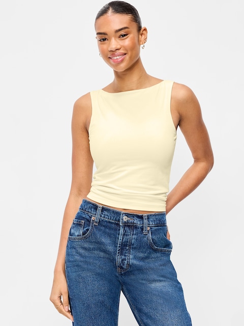 Hug Double-Layer Boat-Neck Top