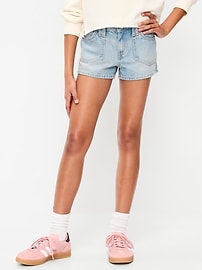 Image number 1 showing, Low-Rise Utility Jean Shorts for Girls