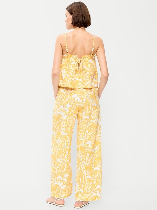 L'image numéro 3 présente Pantalon coupe baril longueur cheville à taille haute en gaze froissée