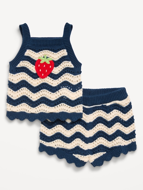 Sleeveless Striped Sweater-Knit Top and Shorts Set for Baby