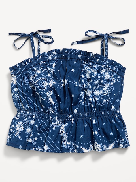Printed Sleeveless Tie-Shoulder Top for Girls