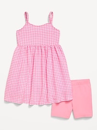 Image number 1 showing, Printed Sleeveless Crinkled Dress and Biker Shorts Set for Toddler Girls