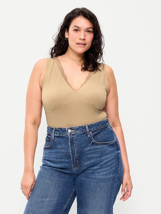 Image number 8 showing, Sleeveless Lace-Trim V-Neck Ribbed Top