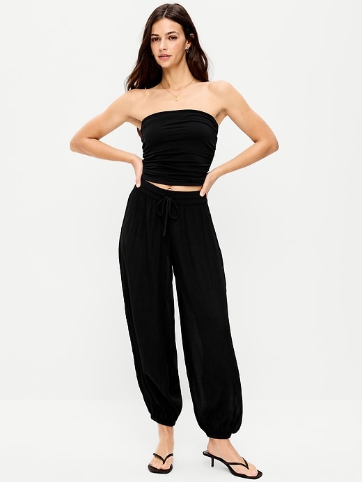 Image number 1 showing, High-Waisted Crinkle Chiffon Harem Pants