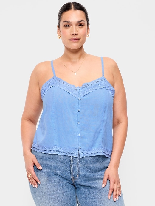 Image number 7 showing, Lace-Trim Linen-Blend Cami Tank Top