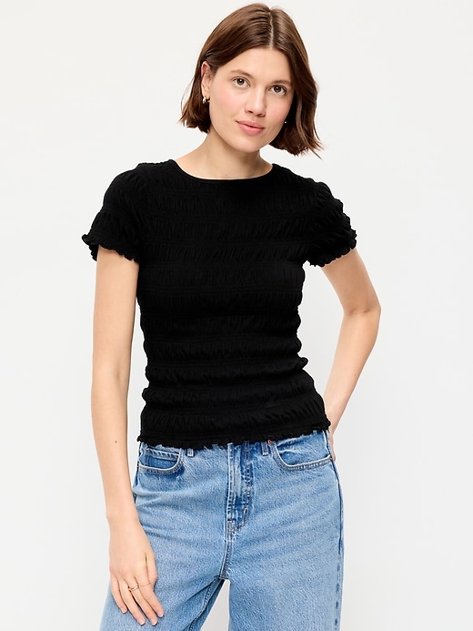 Image number 1 showing, Slit-Neck Smocked Top