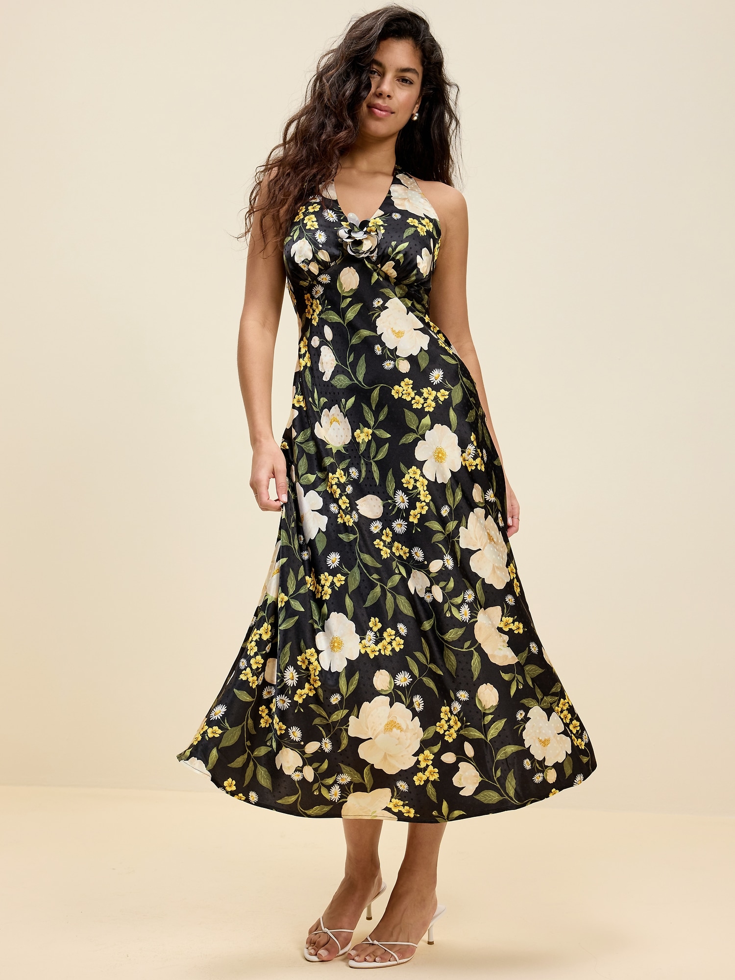 Image number 6 showing, The Occasion by Old Navy Fit and Flare Satin Halter Midi Dress