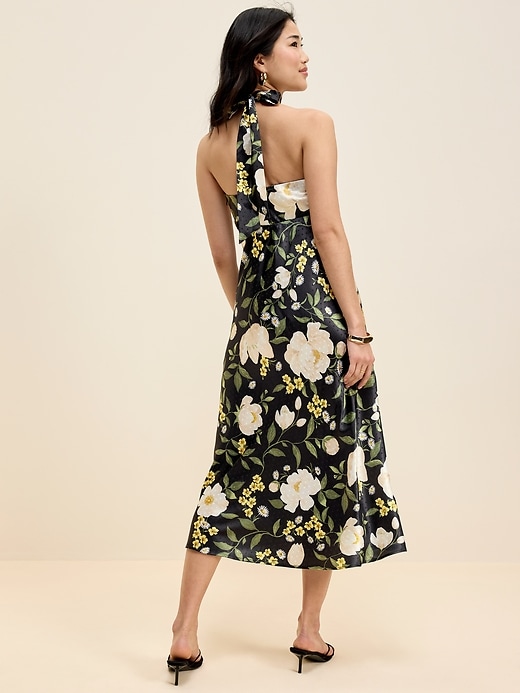 Image number 2 showing, The Occasion by Old Navy Fit and Flare Satin Halter Midi Dress