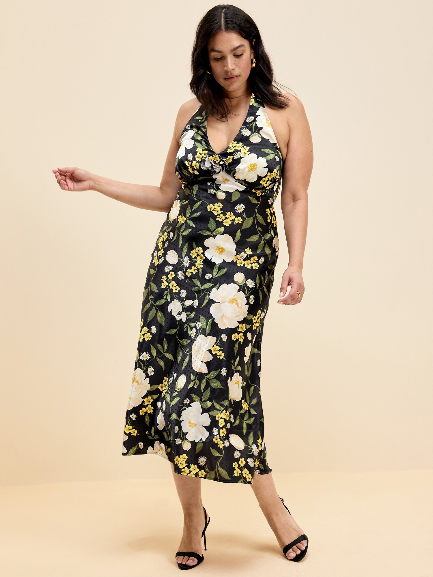 Image number 8 showing, The Occasion by Old Navy Fit and Flare Satin Halter Midi Dress