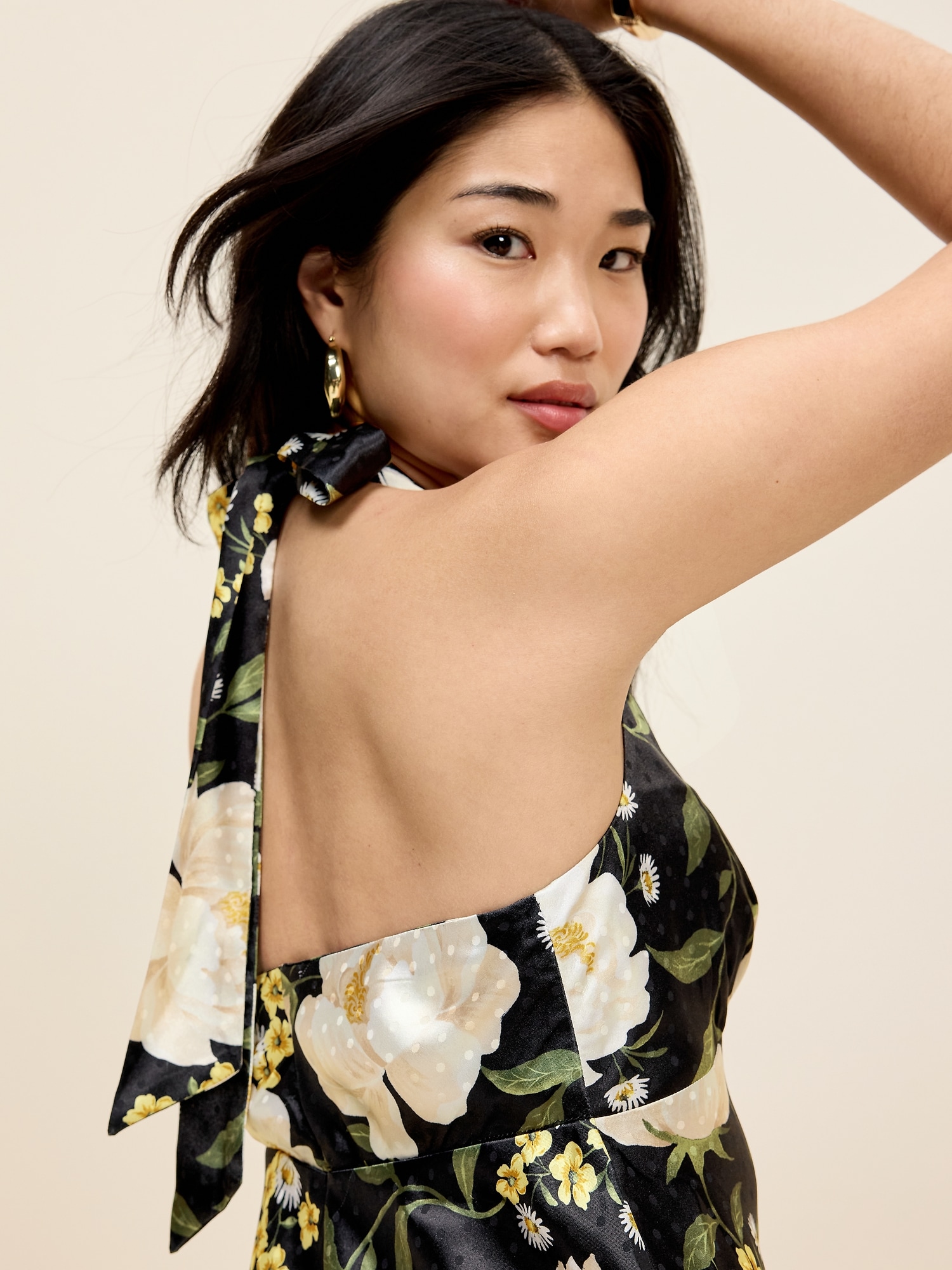 Image number 4 showing, The Occasion by Old Navy Fit and Flare Satin Halter Midi Dress