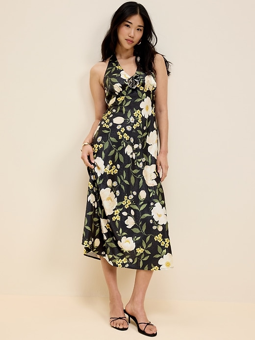 Image number 3 showing, The Occasion by Old Navy Fit and Flare Satin Halter Midi Dress