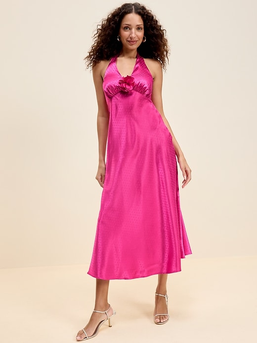 Image number 1 showing, The Occasion by Old Navy Fit and Flare Satin Halter Midi Dress