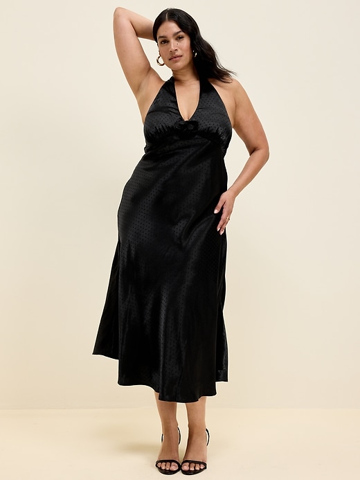 Image number 8 showing, The Occasion by Old Navy Fit and Flare Satin Halter Midi Dress