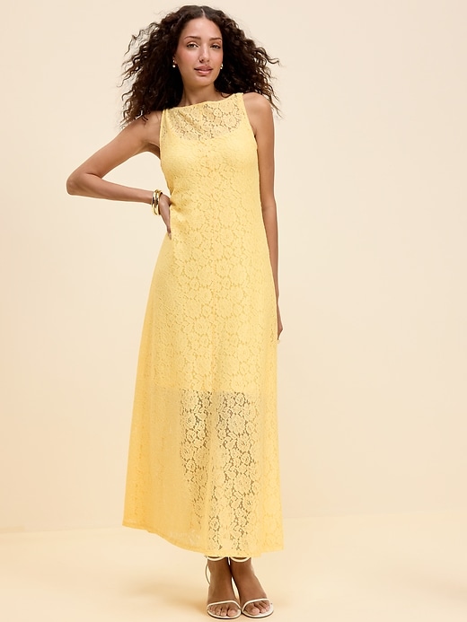 Image number 3 showing, The Occasion by Old Navy Fit & Flare Drop-Waist Lace Maxi Dress
