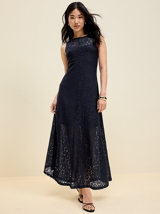 Image number 1 showing, The Occasion by Old Navy Fit & Flare Drop-Waist Lace Maxi Dress