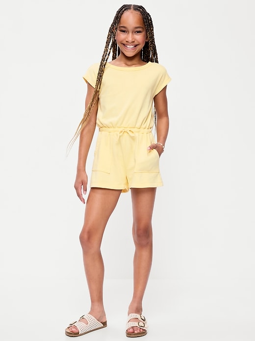 Image number 1 showing, Short-Sleeve French Terry Utility Romper for Girls