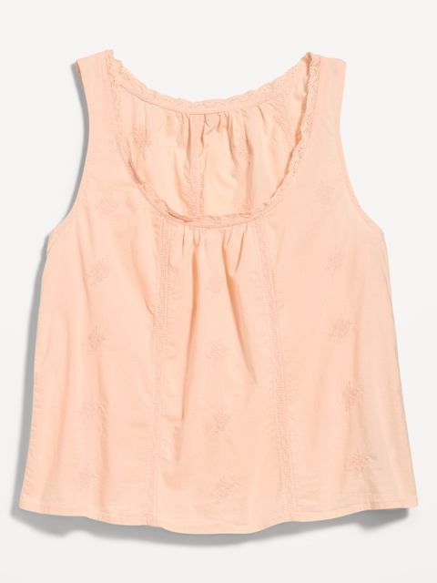 Ruffle-Trim Embroidered Tank Top