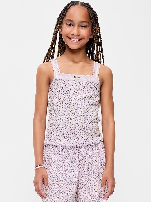 Image number 1 showing, Fitted Lace-Trim Pointelle Tank Top for Girls