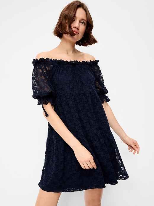 Image number 3 showing, Off-The-Shoulder Lace Mini Dress
