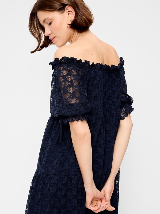 Image number 4 showing, Off-The-Shoulder Lace Mini Dress