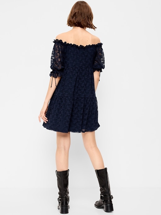 Image number 2 showing, Off-The-Shoulder Lace Mini Dress