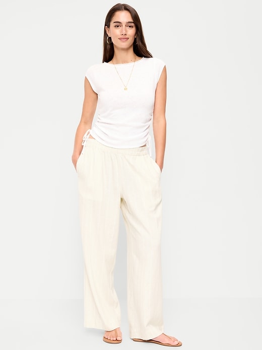 Image number 1 showing, High-Waisted Linen-Blend Super Wide-Leg Pants