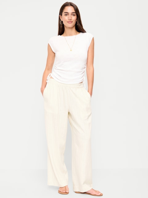 High-Waisted Linen-Blend Wide-Leg Pants