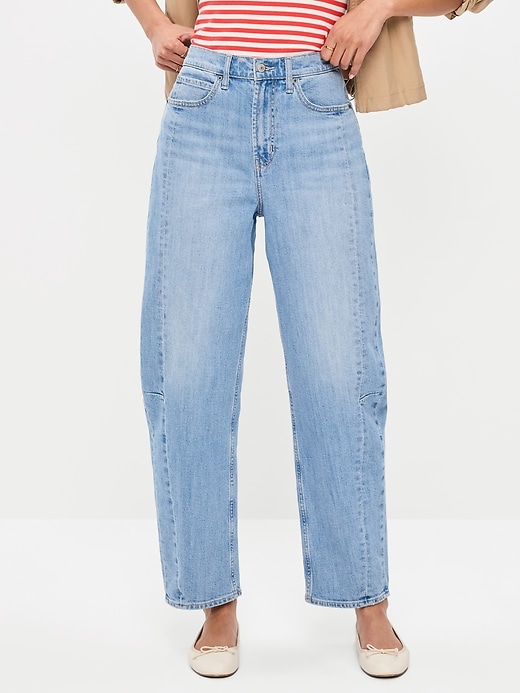 Image number 2 showing, High-Waisted Barrel Ankle Jeans