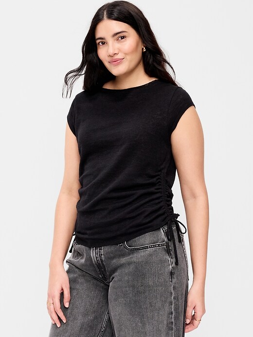 Image number 4 showing, Cap-Sleeve Shirred Side Top