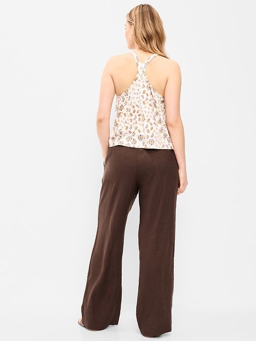 L'image numéro 6 présente Pantalon à jambe ultra-large en mélange de lin taille haute