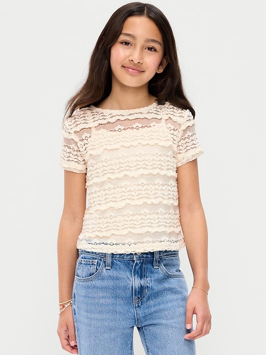 Image number 1 showing, 2-in-1 Short-Sleeve Cami Lace Top for Girls
