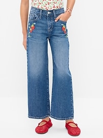 Image number 1 showing, High-Waisted Baggy Embroidered Wide-Leg Jeans for Girls
