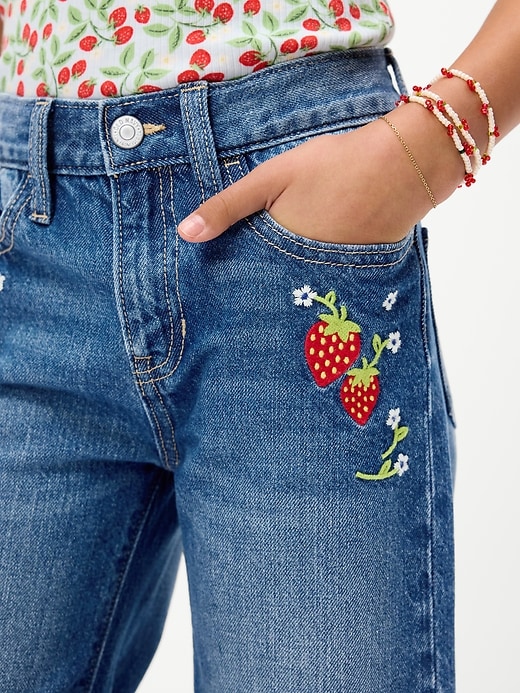 Image number 3 showing, High-Waisted Baggy Embroidered Wide-Leg Jeans for Girls