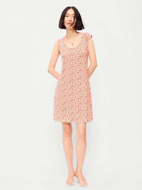 Short-Sleeve Scoop-Neck Mini Dress