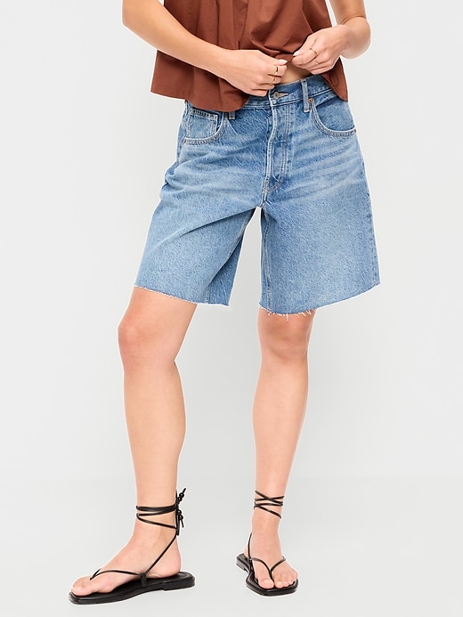 Image number 2 showing, Mid-Rise Baggy Jean Cut-Off Shorts -- 9-inch inseam