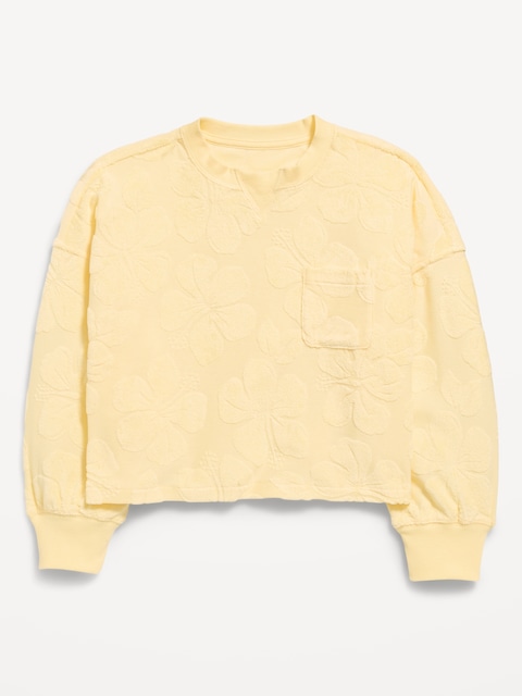 Long-Sleeve Boxy Textured Pocket T-Shirt for Girls