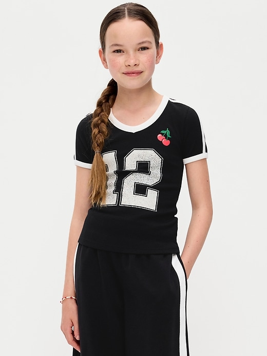Image number 1 showing, Fitted Short-Sleeve Graphic T-Shirt for Girls