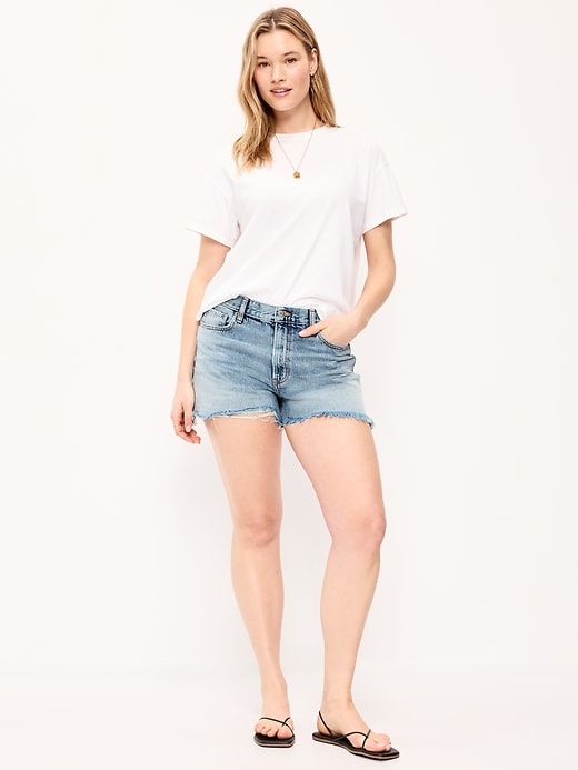 Image number 7 showing, High-Waisted Rigid Denim Cut-Off Shorts -- 4-inch inseam