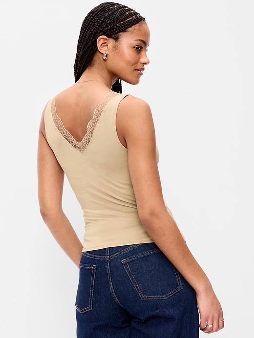 Image number 2 showing, Sleeveless Lace-Trim V-Neck Ribbed Top