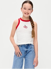Image number 1 showing, Fitted Ribbed Graphic Tank Top for Girls