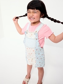Image number 1 showing, Printed Baggy Denim Shortalls for Toddler Girls