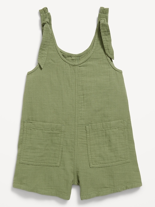 Image number 1 showing, Sleeveless Tie-Strap Double-Weave Romper for Girls