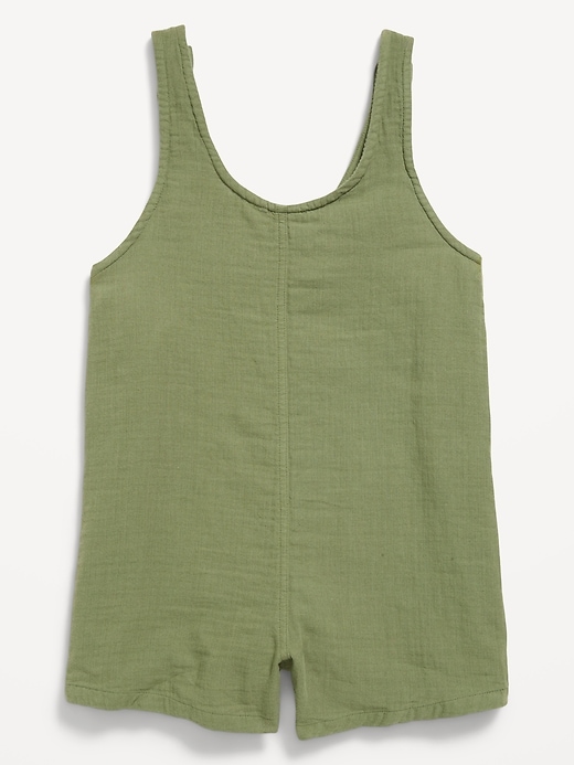 Image number 2 showing, Sleeveless Tie-Strap Double-Weave Romper for Girls