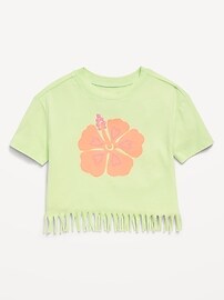 Image number 1 showing, Short-Sleeve Graphic Fringed-Hem T-Shirt for Toddler Girls