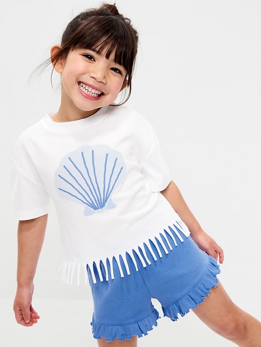 Image number 1 showing, Short-Sleeve Graphic Fringed-Hem T-Shirt for Toddler Girls