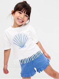 Image number 1 showing, Short-Sleeve Graphic Fringed-Hem T-Shirt for Toddler Girls